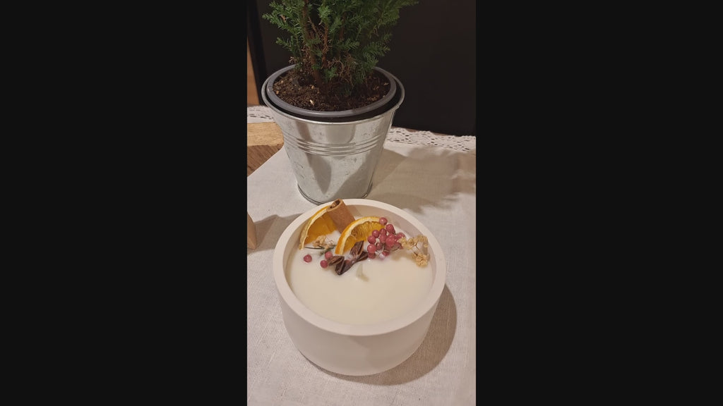 white Winter Orange wax melter, melting light, outdoor candle, table decoration, table decor, poured ceramic, table fire