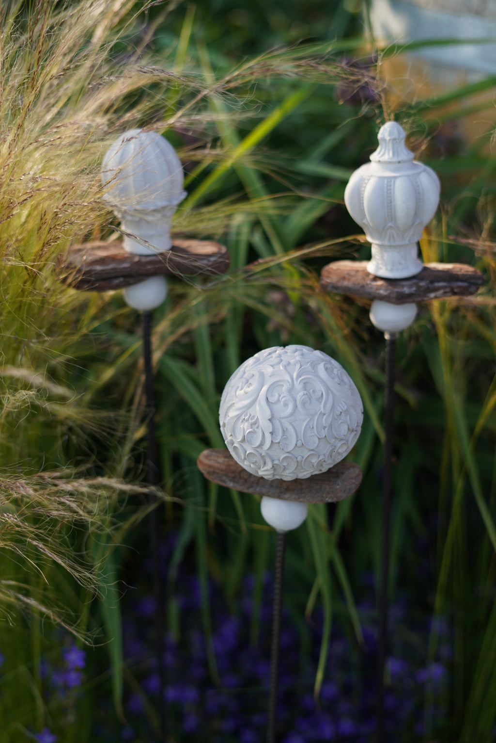 Decorative Finial, Concrete Spike, Garden Decoration, Decoration for the Garden WITH Wooden Piece and Small Sphere