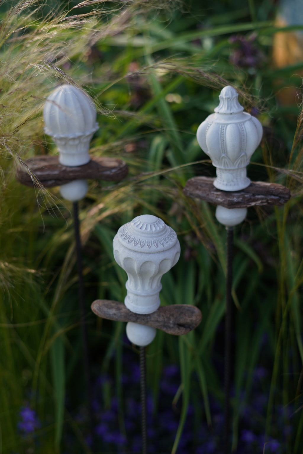 Decorative Finial, Concrete Spike, Garden Decoration, Decoration for the Garden WITH Wooden Piece and Small Sphere